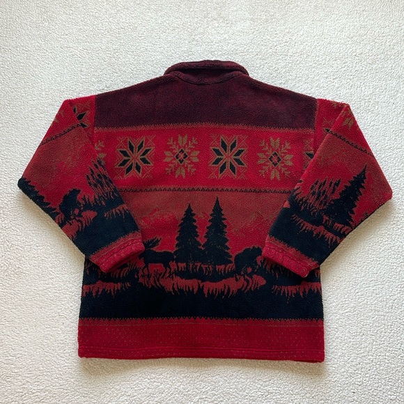 Vintage 90s Mazmania All Over Print Tribal Nature Zip Up Fleece Jacket - Picture 8 of 9